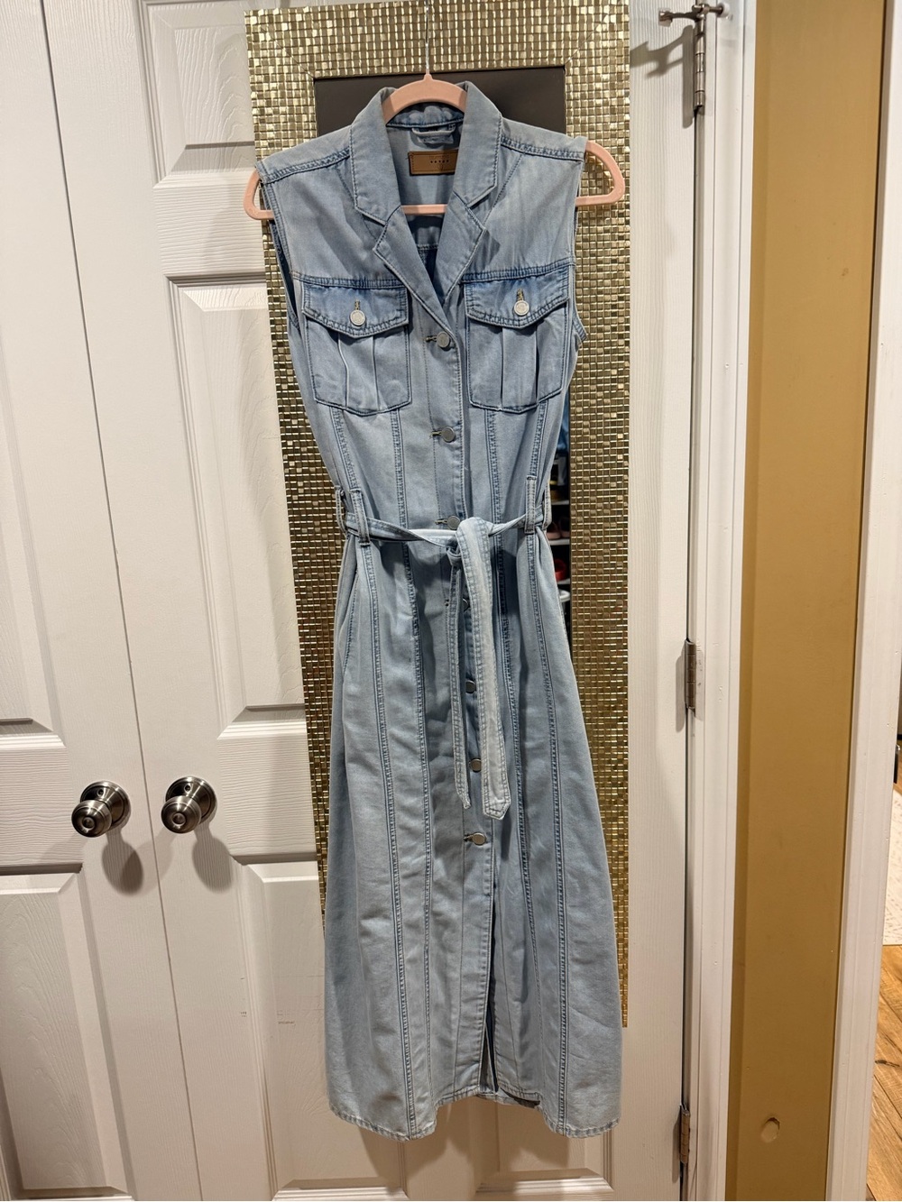 Blank NYC Light Blue Denim Dress with Tie Waist